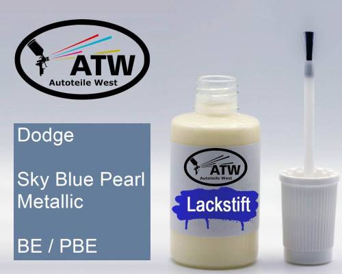 Dodge, Sky Blue Pearl Metallic, BE / PBE: 20ml Lackstift, von ATW Autoteile West.